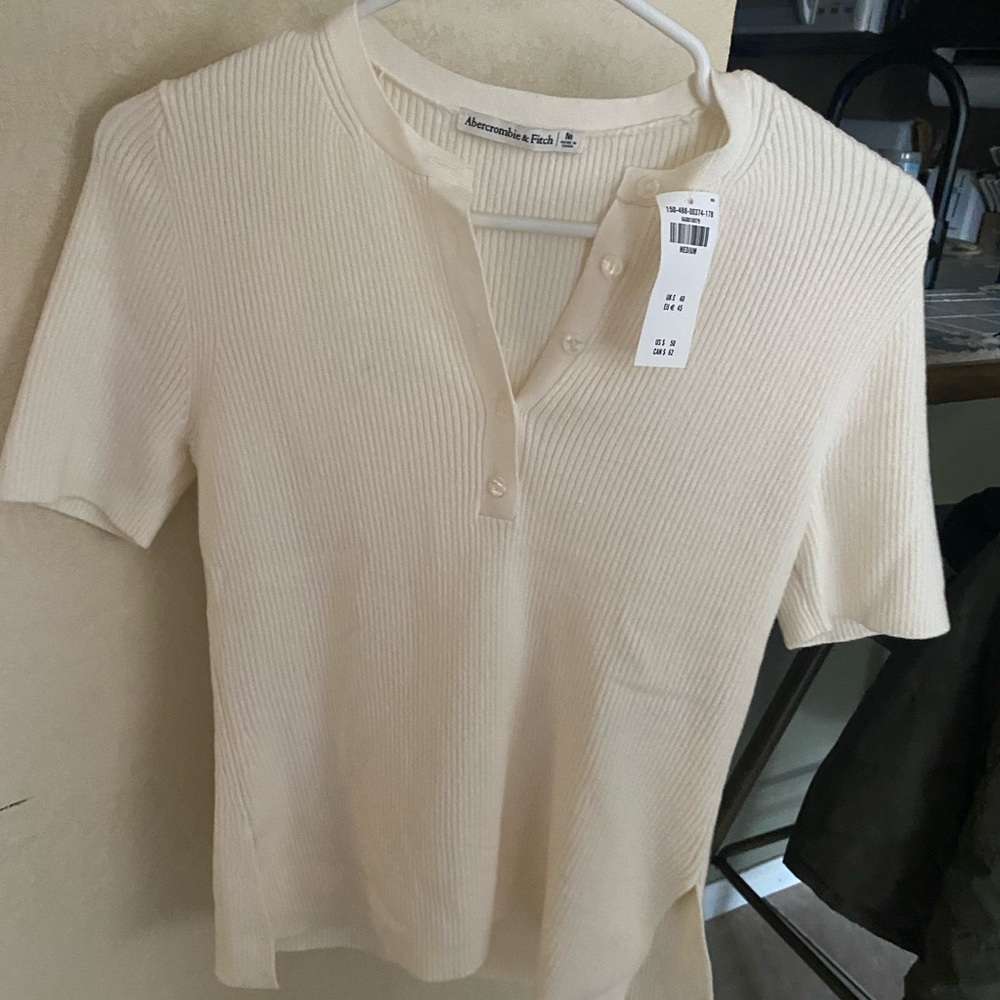 Abercrombie & Fitch Cream Ribbed Cardigan, medium
